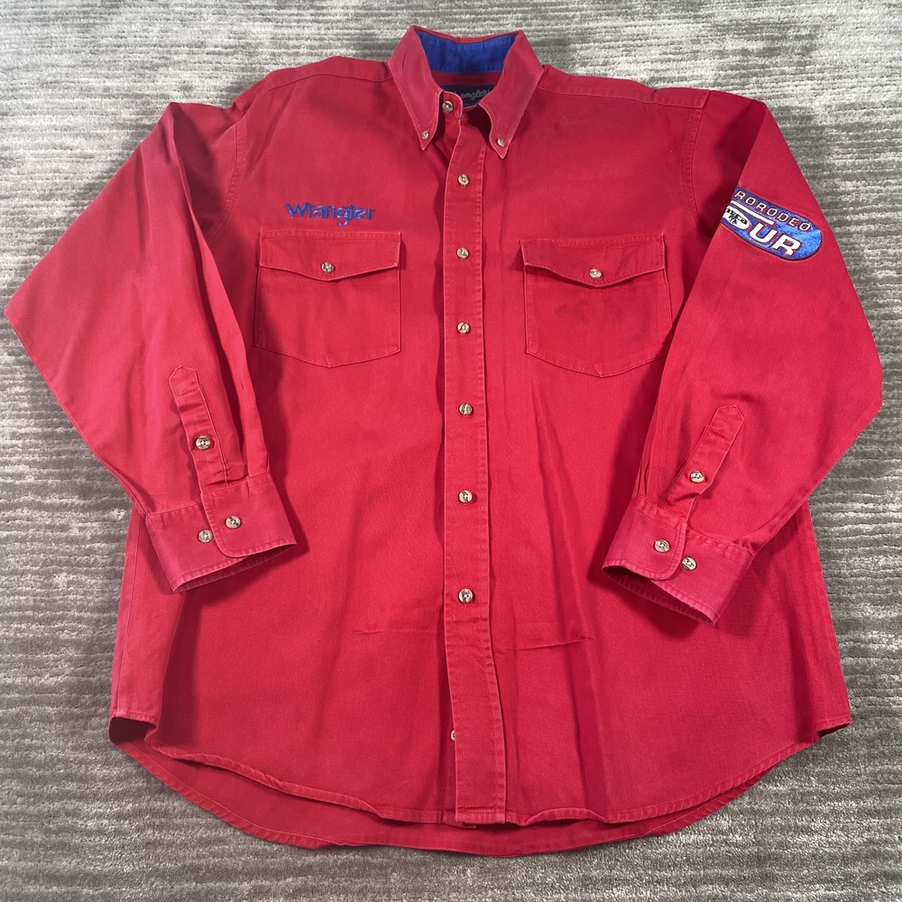 Wrangler Shirt Mens Large Red ProRodeo Tour Western Pearl Snap Long Sleeve